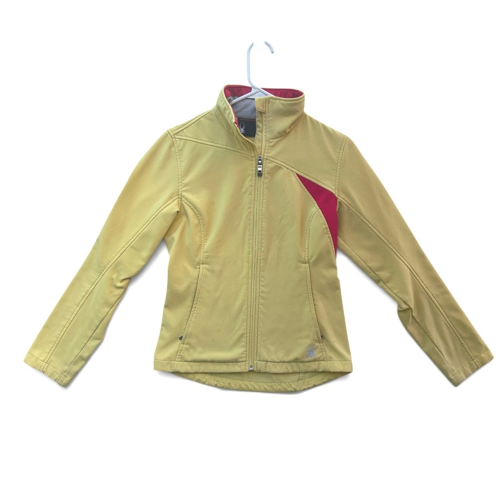Spyder Softshell Jacket Womens XS Yellow Pink Fleece Lined Full Zip Outdoor